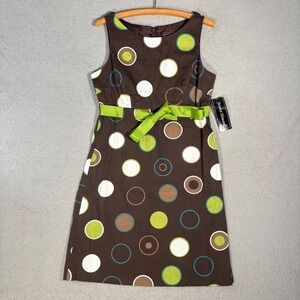 NWT Jessica Howard Dress Size 10 Belted Knee Length Brown Polka Dot Y2K 90s